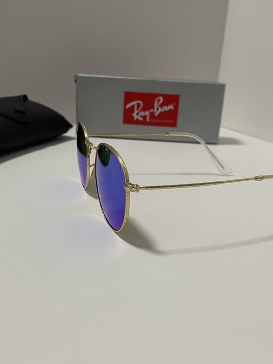 NEW Ray-Ban RB3447 Round Metal Classic Gold Frame Blue Mirror 50-21 Unisex main image 7